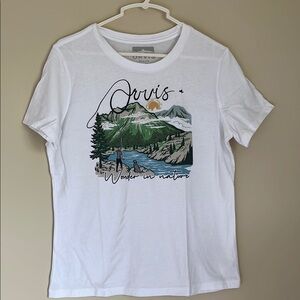 Orvis White Short Sleeve Tee with Scenic Graphic Design